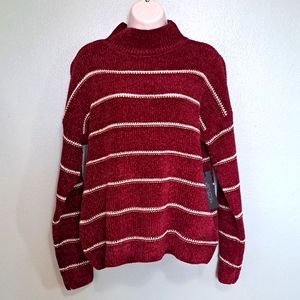 Rachel Zoe Chenille Sweater burgandy gold weave XL